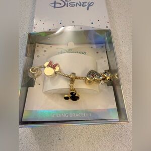 Disney Gold-Tone Minnie Mouse Charm Sliding Bracelet with Pink & Black Accents